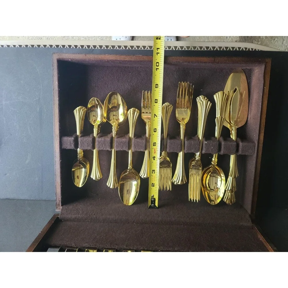 66 PC Supreme Cutlery by Towle Gold Aristocat‎ Electroplated Flatware Set Korea